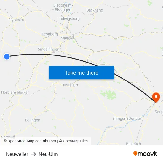 Neuweiler to Neu-Ulm map
