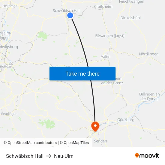 Schwäbisch Hall to Neu-Ulm map