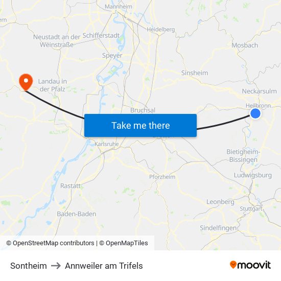 Sontheim to Annweiler am Trifels map