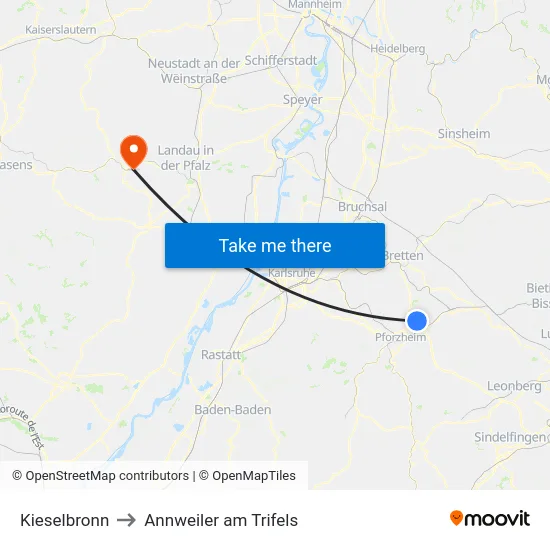 Kieselbronn to Annweiler am Trifels map