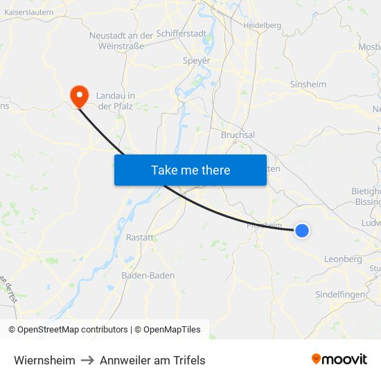 Wiernsheim to Annweiler am Trifels map