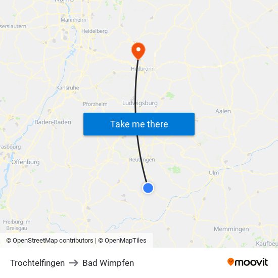 Trochtelfingen to Bad Wimpfen map