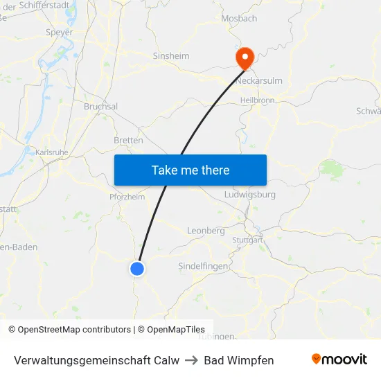 Verwaltungsgemeinschaft Calw to Bad Wimpfen map