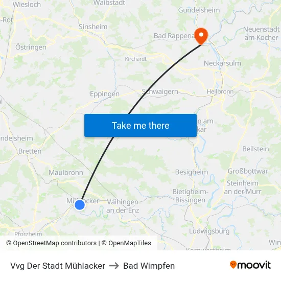 Vvg Der Stadt Mühlacker to Bad Wimpfen map