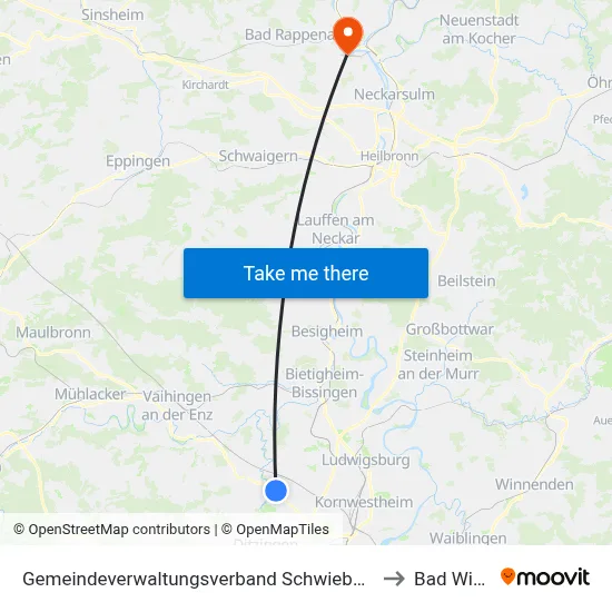 Gemeindeverwaltungsverband Schwieberdingen-Hemmingen to Bad Wimpfen map