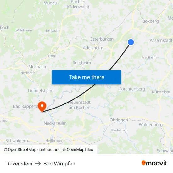 Ravenstein to Bad Wimpfen map