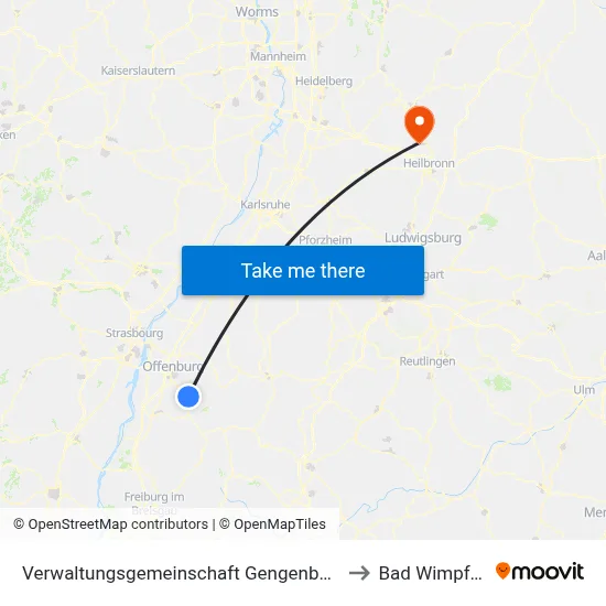 Verwaltungsgemeinschaft Gengenbach to Bad Wimpfen map
