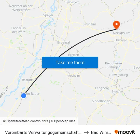 Vereinbarte Verwaltungsgemeinschaft Sinzheim to Bad Wimpfen map