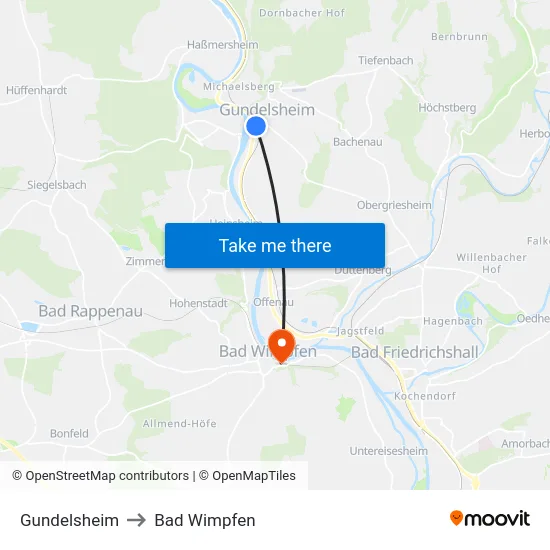 Gundelsheim to Bad Wimpfen map