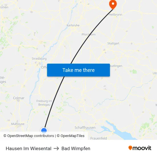 Hausen Im Wiesental to Bad Wimpfen map