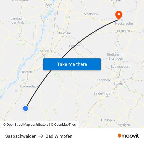 Sasbachwalden to Bad Wimpfen map