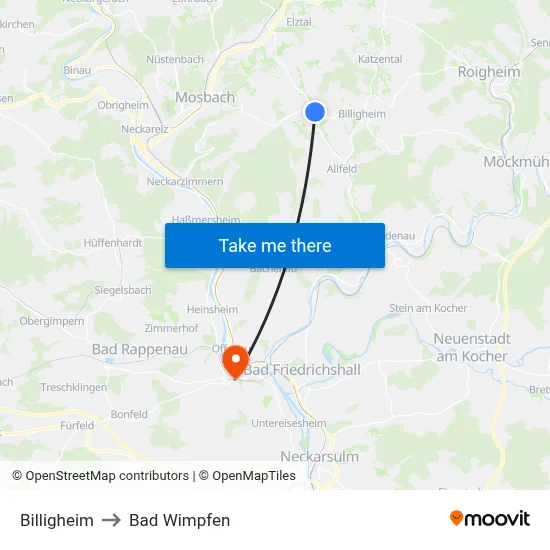 Billigheim to Bad Wimpfen map