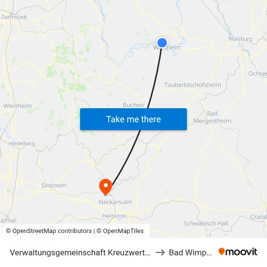 Verwaltungsgemeinschaft Kreuzwertheim to Bad Wimpfen map