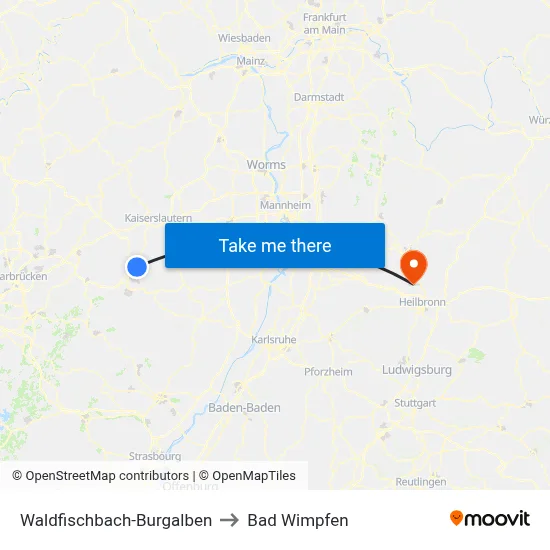 Waldfischbach-Burgalben to Bad Wimpfen map