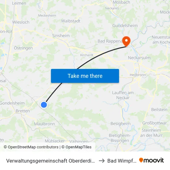 Verwaltungsgemeinschaft Oberderdingen to Bad Wimpfen map
