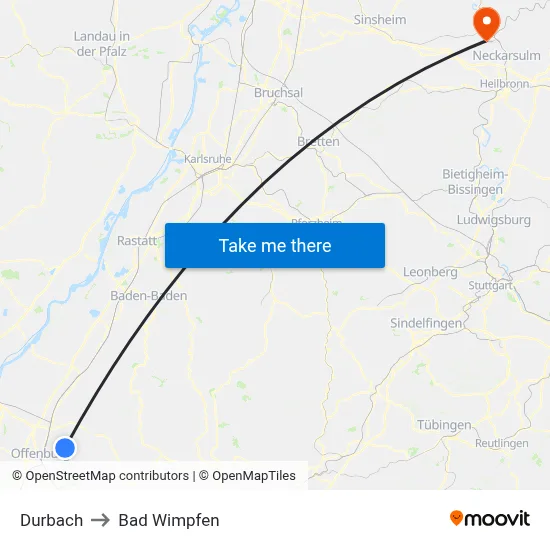 Durbach to Bad Wimpfen map