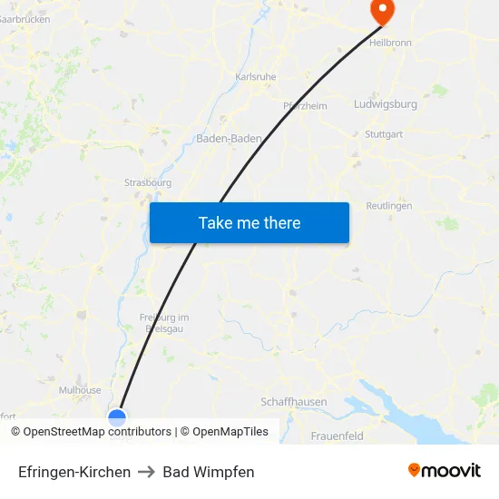 Efringen-Kirchen to Bad Wimpfen map