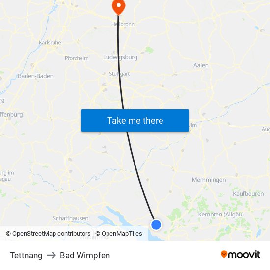 Tettnang to Bad Wimpfen map