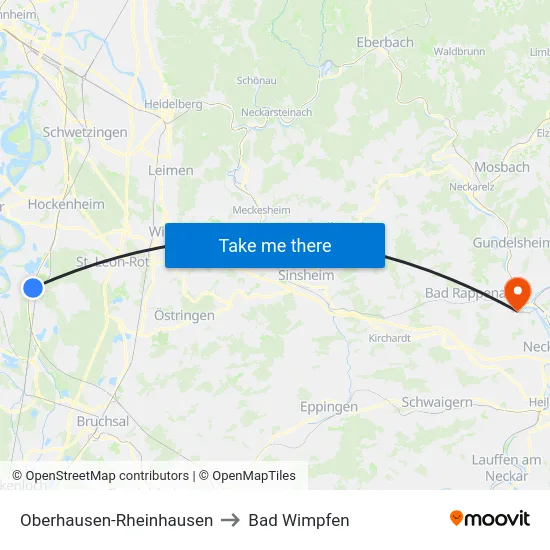 Oberhausen-Rheinhausen to Bad Wimpfen map