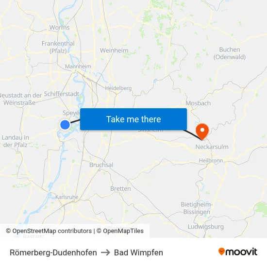Römerberg-Dudenhofen to Bad Wimpfen map