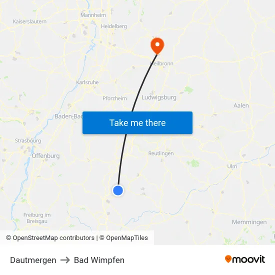 Dautmergen to Bad Wimpfen map