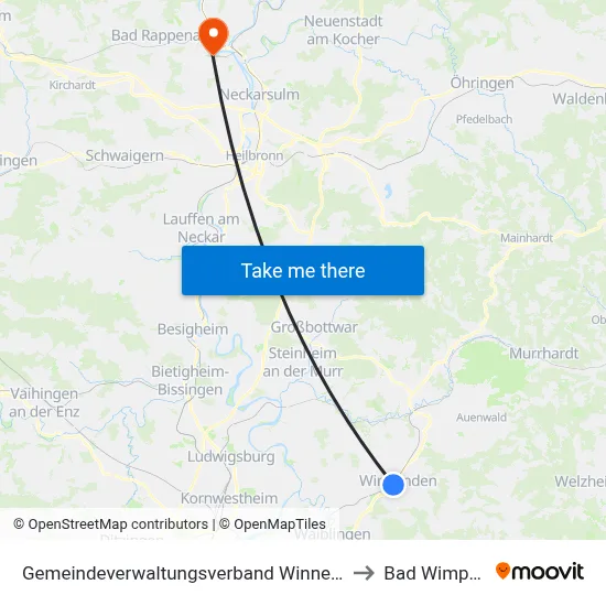 Gemeindeverwaltungsverband Winnenden to Bad Wimpfen map