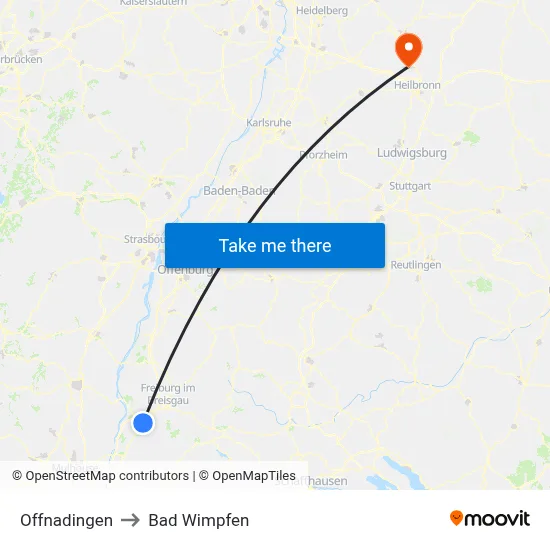 Offnadingen to Bad Wimpfen map