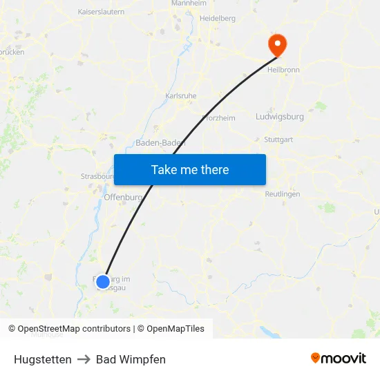 Hugstetten to Bad Wimpfen map