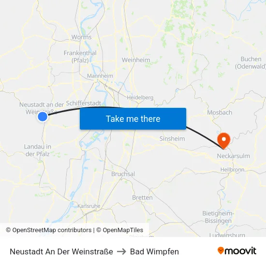 Neustadt An Der Weinstraße to Bad Wimpfen map