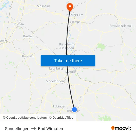 Sondelfingen to Bad Wimpfen map