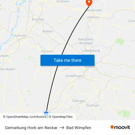 Gemarkung Horb am Neckar to Bad Wimpfen map