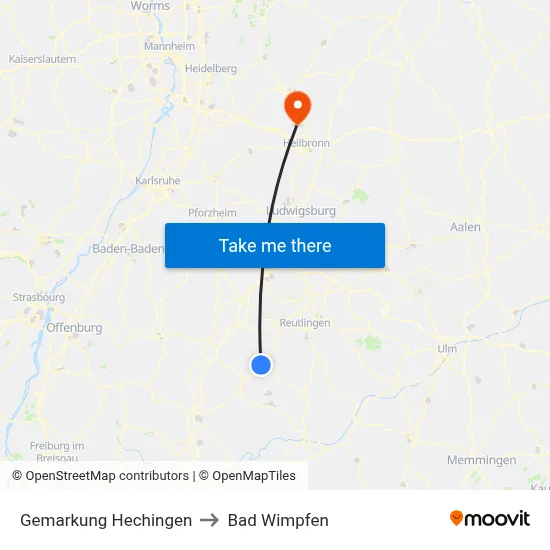 Gemarkung Hechingen to Bad Wimpfen map