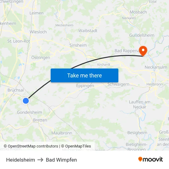 Heidelsheim to Bad Wimpfen map
