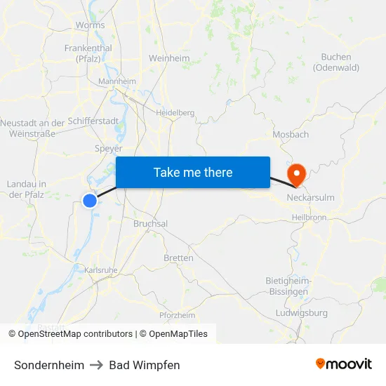 Sondernheim to Bad Wimpfen map