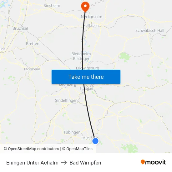 Eningen Unter Achalm to Bad Wimpfen map