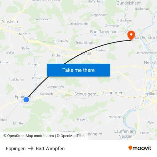 Eppingen to Bad Wimpfen map
