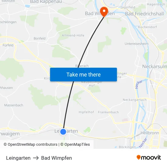 Leingarten to Bad Wimpfen map