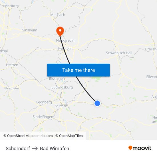 Schorndorf to Bad Wimpfen map