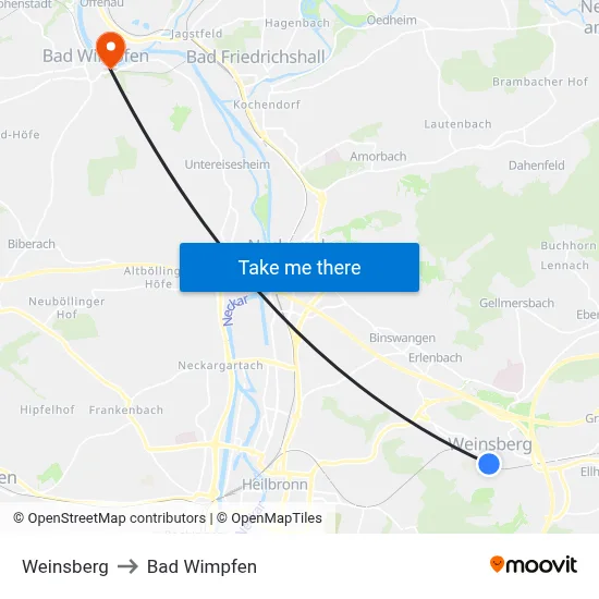 Weinsberg to Bad Wimpfen map