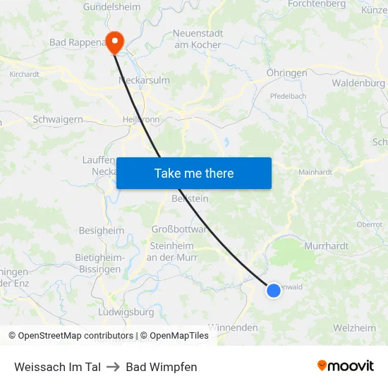 Weissach Im Tal to Bad Wimpfen map