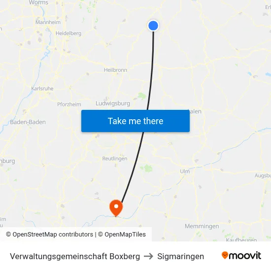 Verwaltungsgemeinschaft Boxberg to Sigmaringen map