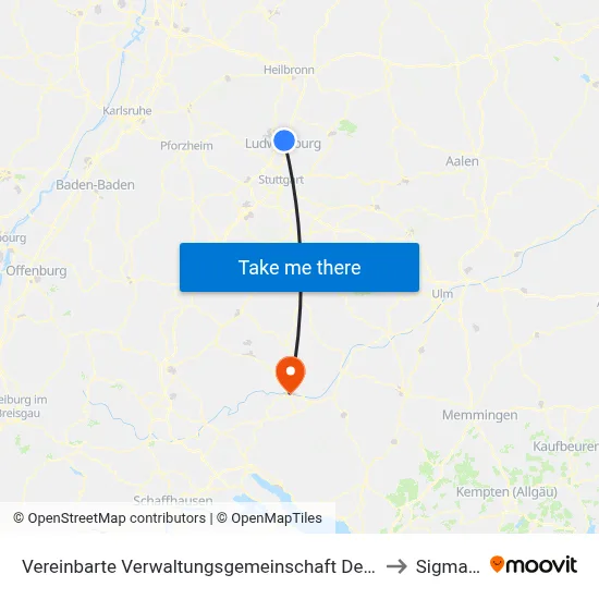 Vereinbarte Verwaltungsgemeinschaft Der Stadt Freiberg am Neckar to Sigmaringen map