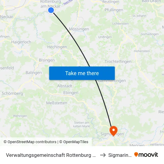 Verwaltungsgemeinschaft Rottenburg am Neckar to Sigmaringen map