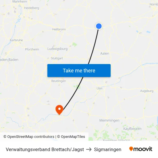 Verwaltungsverband Brettach/Jagst to Sigmaringen map