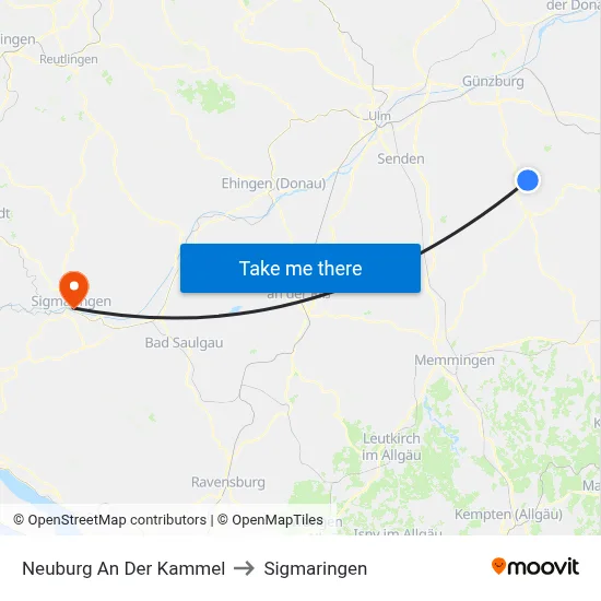 Neuburg An Der Kammel to Sigmaringen map