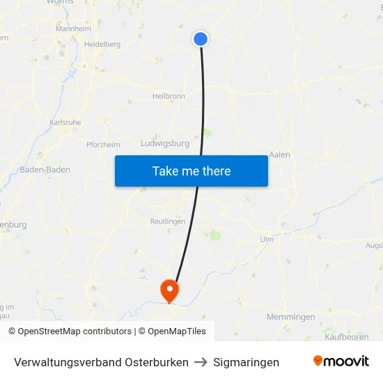 Verwaltungsverband Osterburken to Sigmaringen map