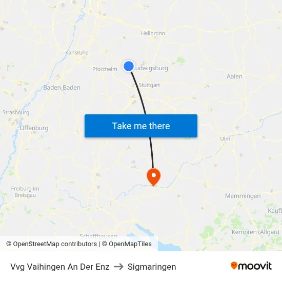 Vvg Vaihingen An Der Enz to Sigmaringen map
