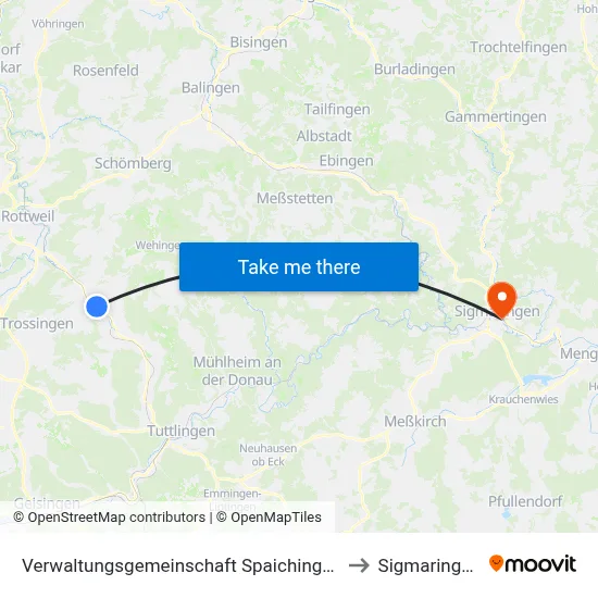 Verwaltungsgemeinschaft Spaichingen to Sigmaringen map