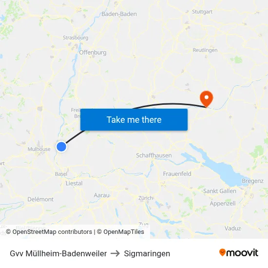 Gvv Müllheim-Badenweiler to Sigmaringen map