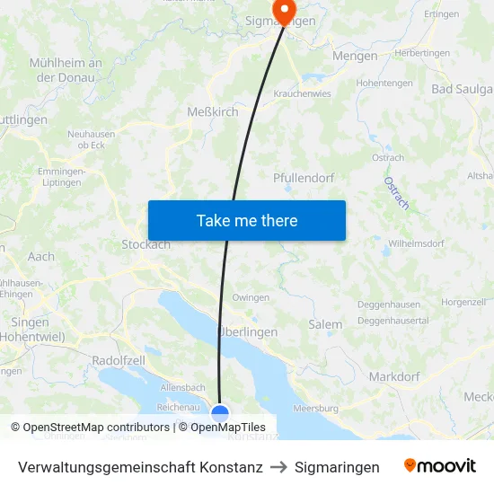 Verwaltungsgemeinschaft Konstanz to Sigmaringen map